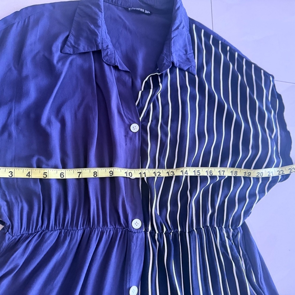 BloomChic Navy and White Striped Maxi Shirt Dress - Picture 4 of 11